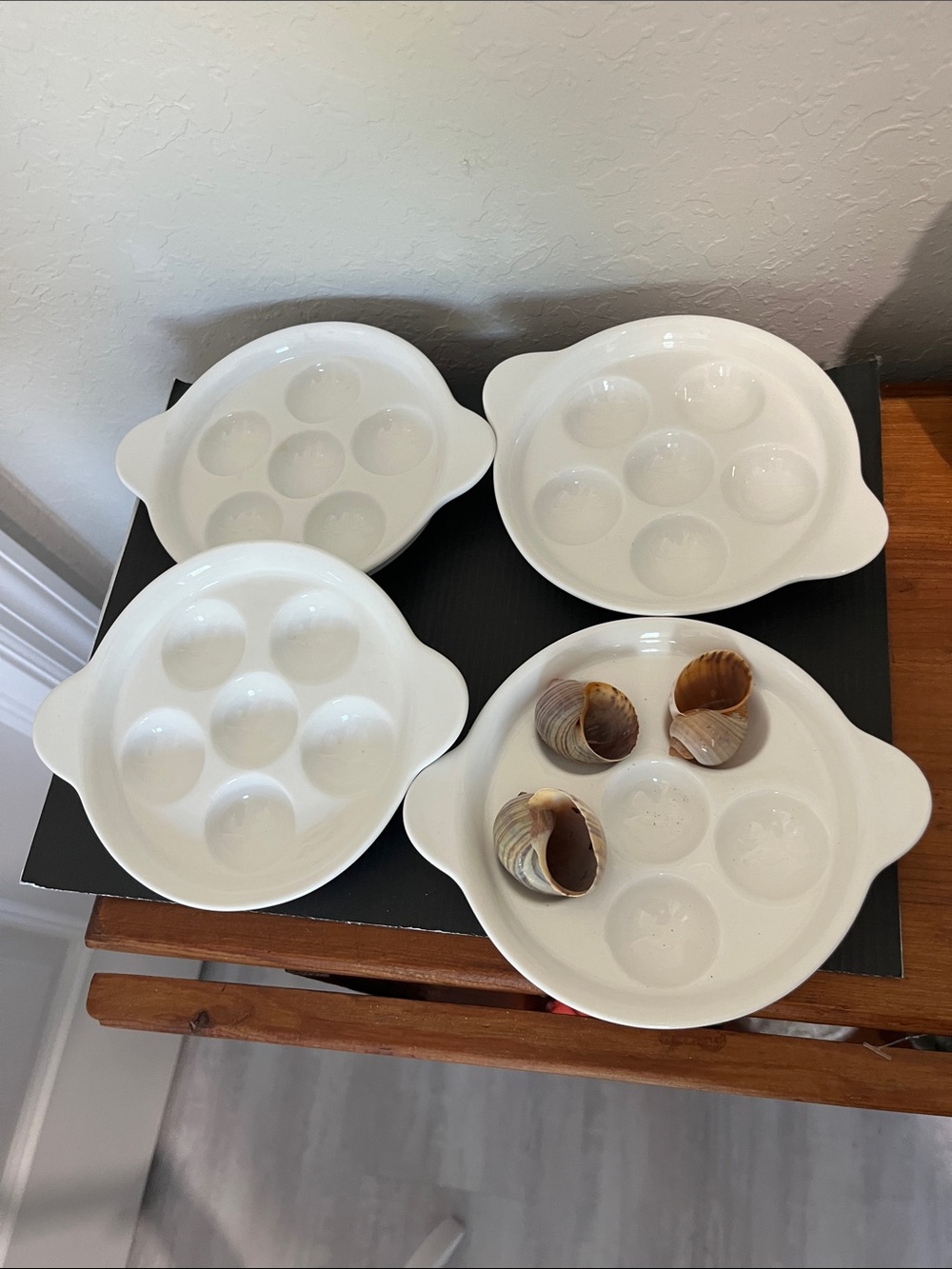 White Ceramic Escargot Serving Dishes - Set of 4